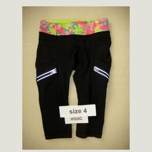 Ivivva Girl by Lululemon 🍋 crop pants black adjustable waist pockets size 4
